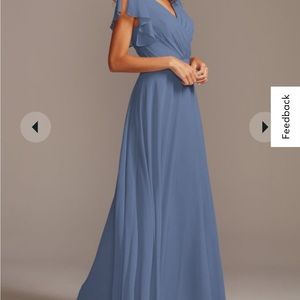 Davids Bridal Bridesmaid dress with flutter sleeve full skirt.